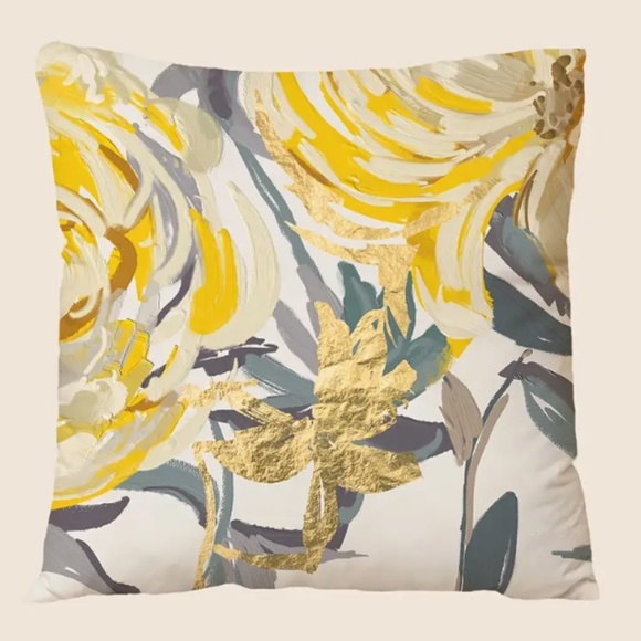 NEW Abstract Ink Yellow Blue Floral Polyester Pillow Cover Home Decor 18" X 18" - Picture 1 of 5
